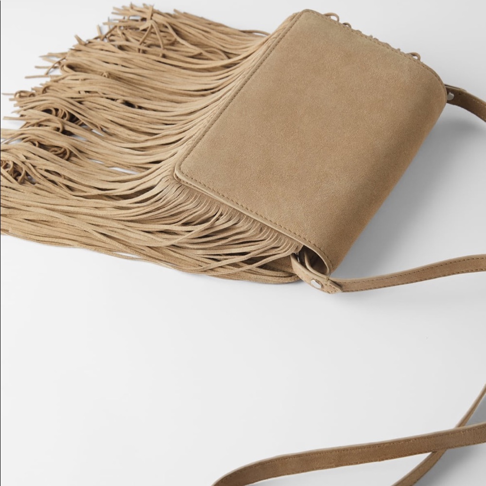 Zara Beige Crossbody Bag with Fringe